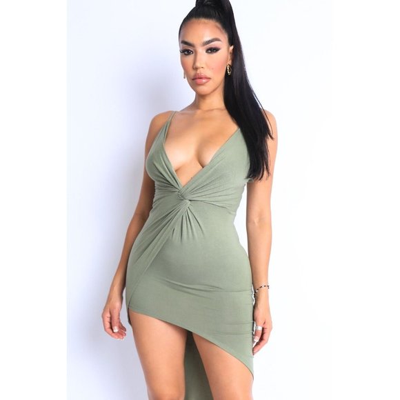 Women's Sexy Deep V Neck Spaghetti Strap High Low Party Mini Dress Clubwear - Picture 11 of 11